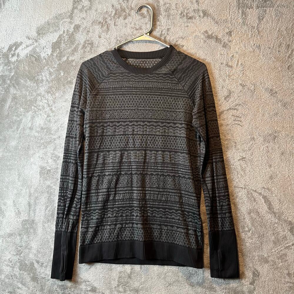 Lululemon Rest Less Pullover Black White‎ Stretchy Top Women's Size 8